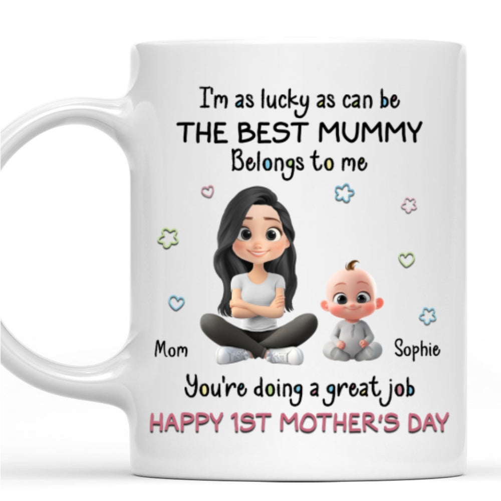 Custom First Mother's Day, Christmas Gift for New Mom • I Am Lucky - Personalized Coffee Mug