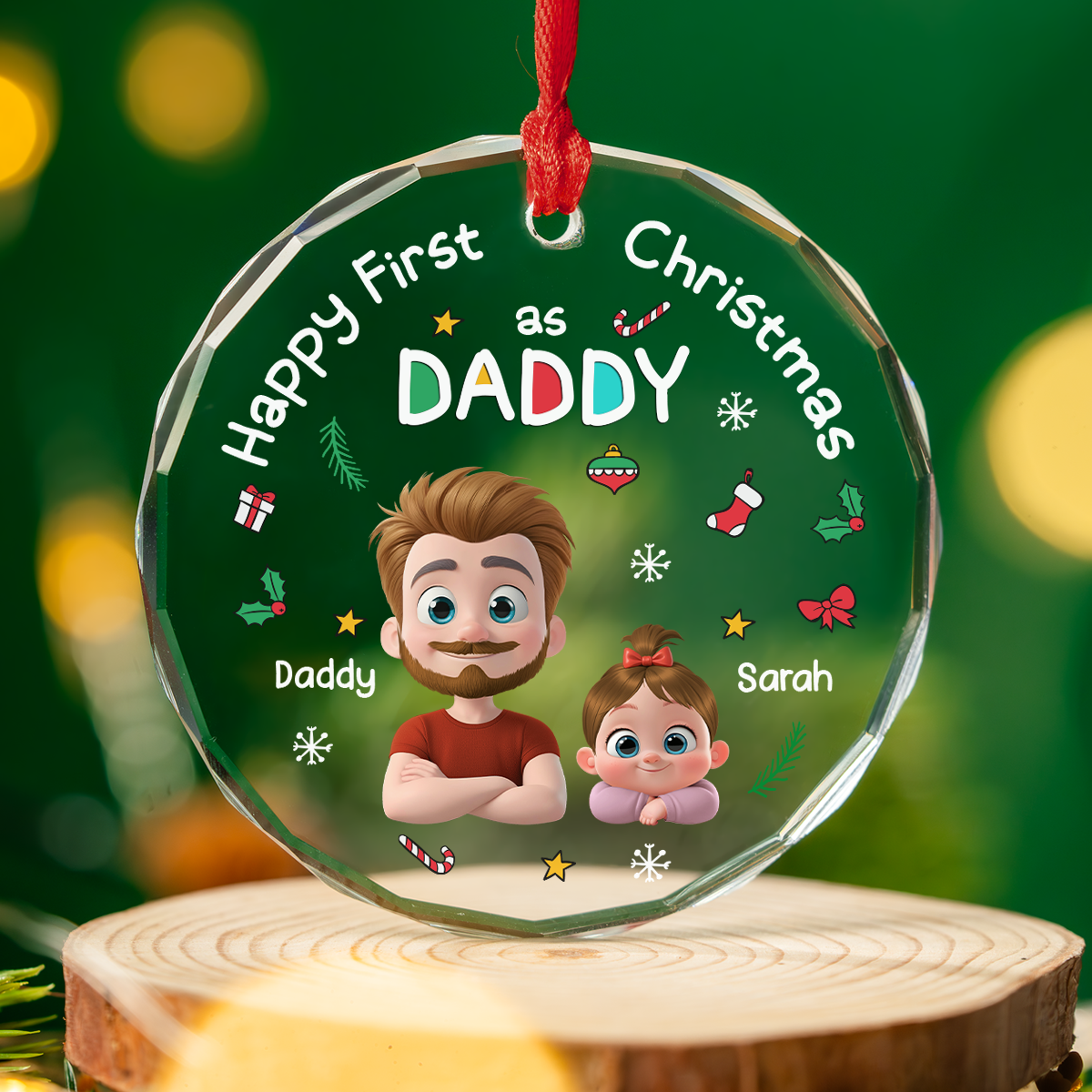 Custom First Christmas Ornament Married, Gift for Newlyweds •  First Christmas With Baby - Personalized Glass Ornament