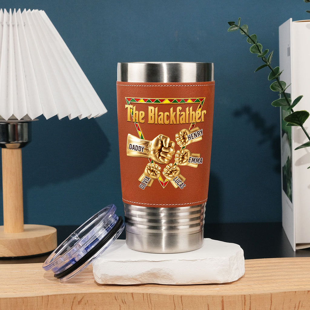 Custom Father's Day Birthday Gifts For Dad • The Blackfather Gold - Personalized Leather Tumbler