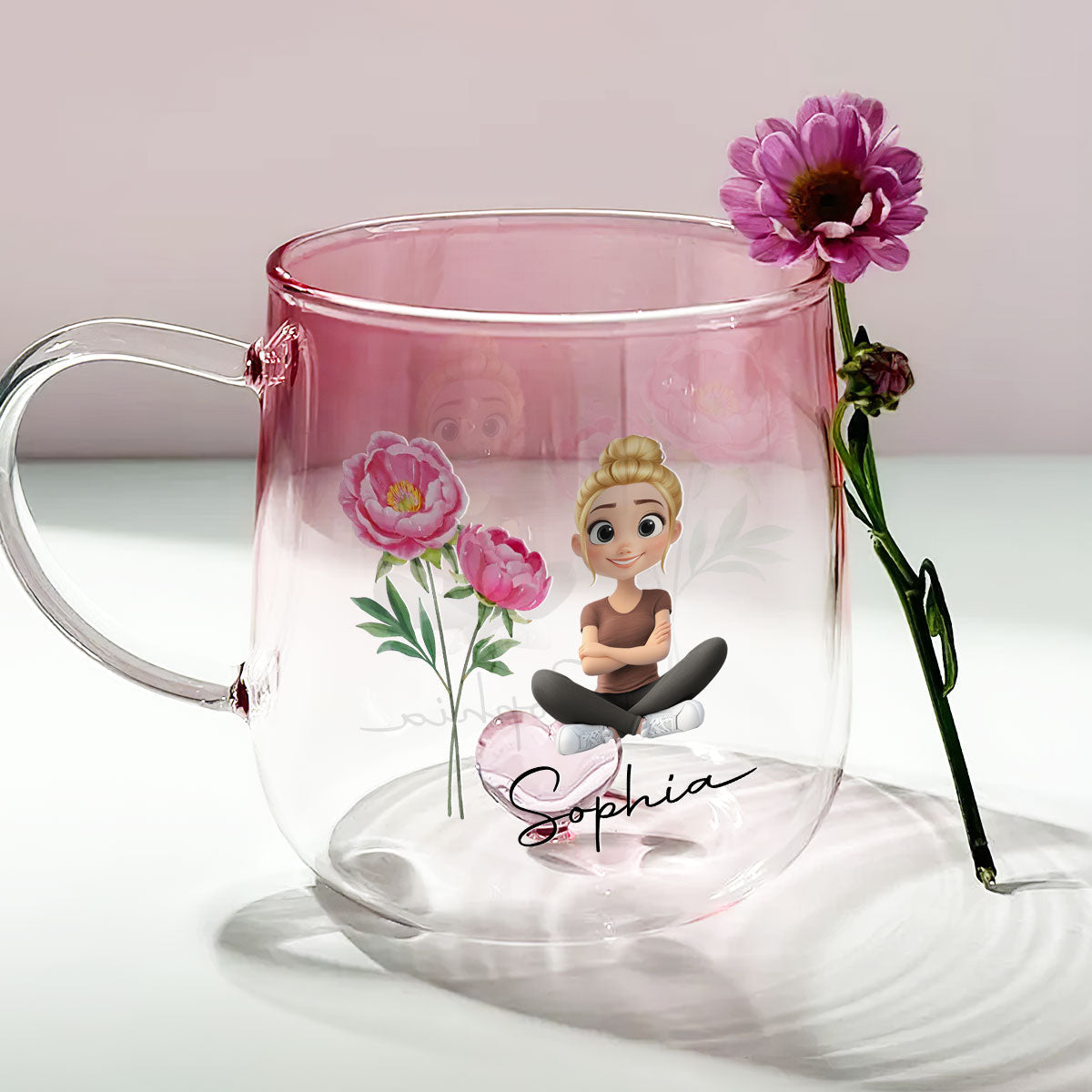 Custom Name & Birth Flower Birthday, Christmas Gift for Best Friend • You Are Beautiful Flower - Personalized Pink Gradient Glass Mug