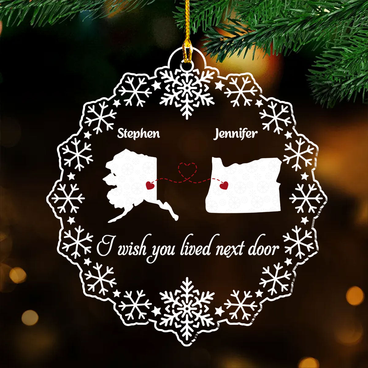 Custom Friendship Christmas Ornament, Best Friend Gift •  Miles Apart Hearts Together - Personalized Acrylic Ornament
