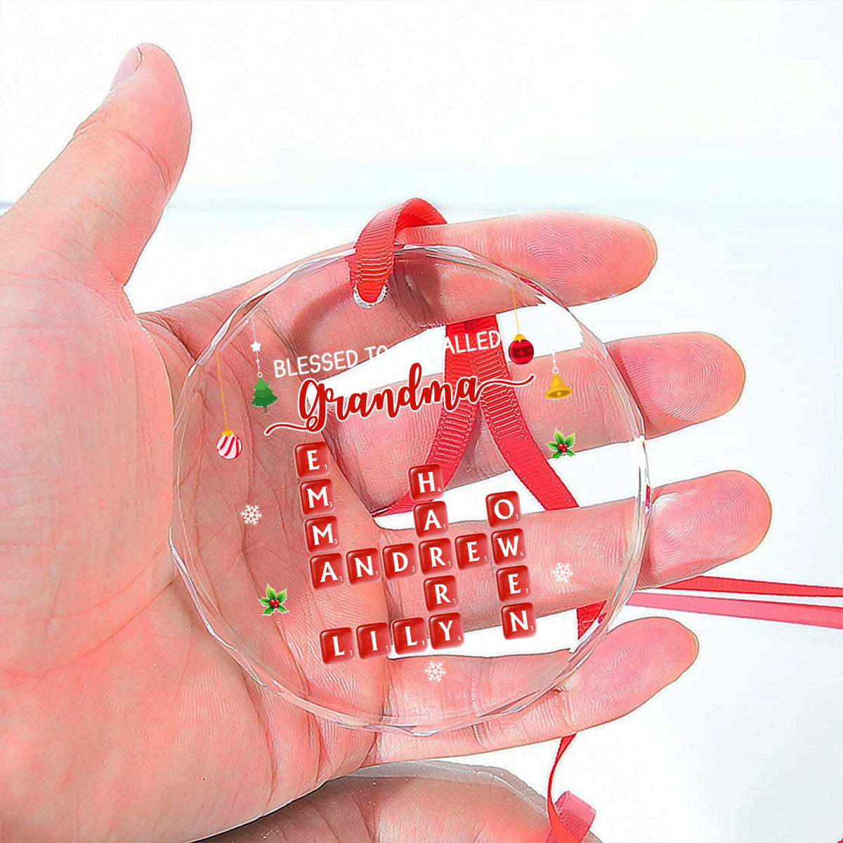 Custom Family Ornament, Christmas Gift for Family Members •  Blessed Grandma Christmas - Personalized Glass Ornament
