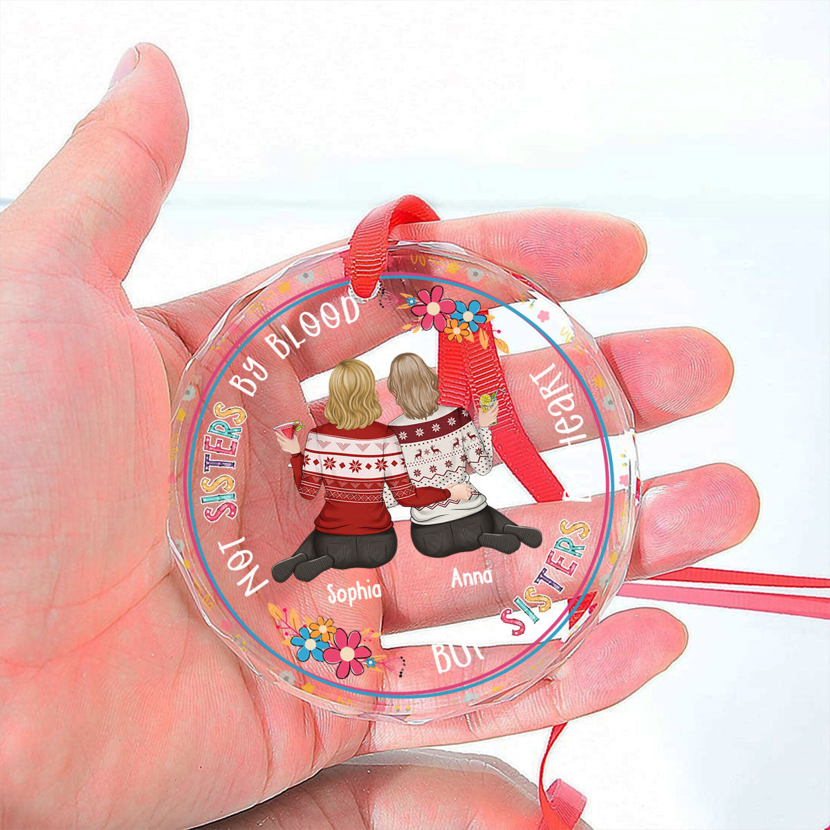 Custom Friendship Christmas Ornament, Best Friend Gift •  Sister By Heart - Personalized Glass Ornament