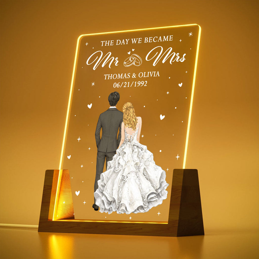 Custom Couple Gift for Anniversary, Valentine's Day, Christmas • The Day We Became Mr And Mrs - Personalized Night Light