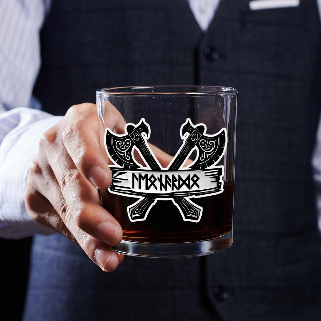 Custom Christmas Birthday Drinkware Gifts for Dad • Name In Viking Runes - Personalized Whiskey Glass