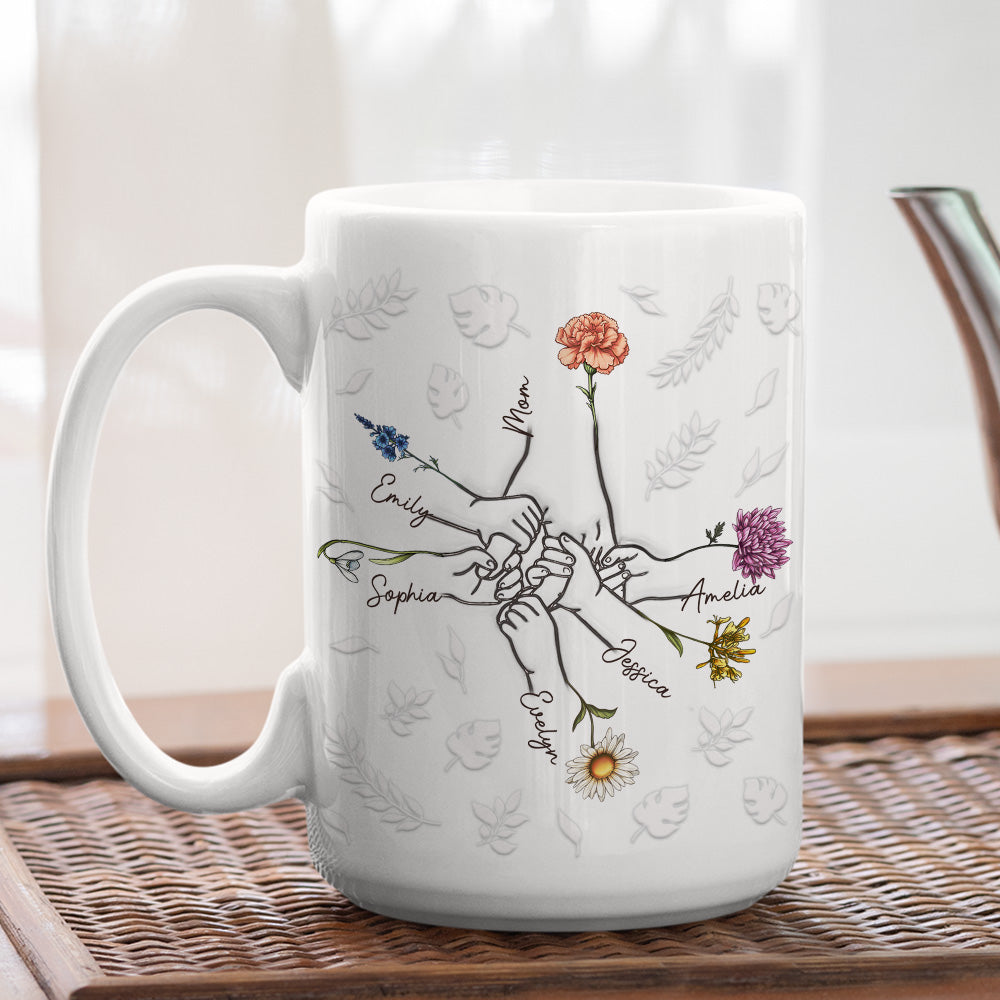 Custom Christmas & Birthday Gift for Mom • Hand In Hand, Heart In Heart - Personalized 3D Inflated Effect Mug