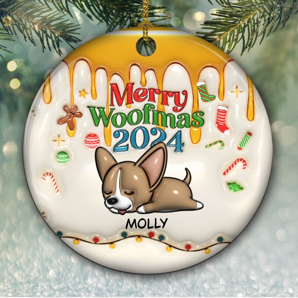 Custom Keepsake Christmas Ornament •  Happy Woofmas - Personalized 3D Inflated Effect Ceramic Ornament