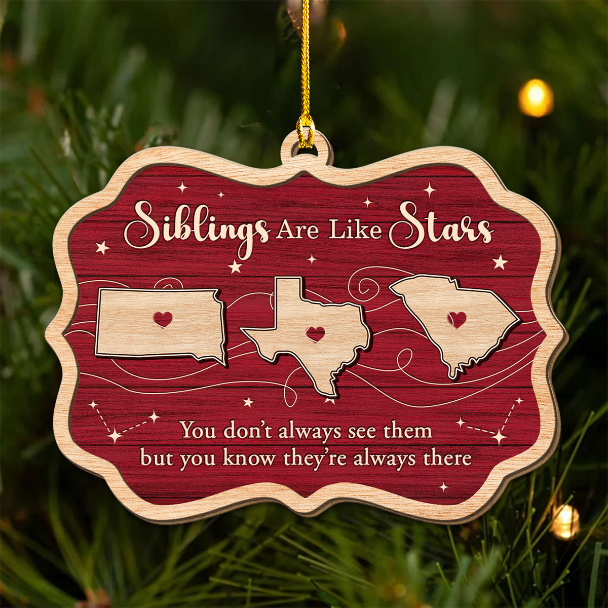 Custom Brothers & Sisters Christmas Ornament •  Siblings Are Like Star - Personalized Wood Ornament