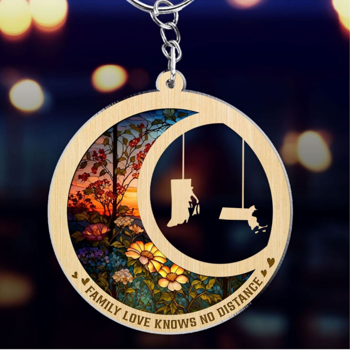 Family Love Knows No Distance - Personalized Acrylic Keychain