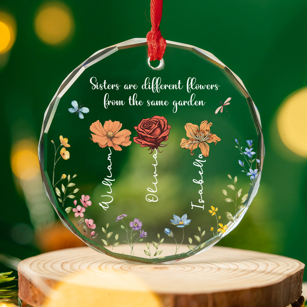Custom Brothers & Sisters Christmas Ornament •  Sisters Are Different Flowers From The Same Garden - Personalized Glass Ornament