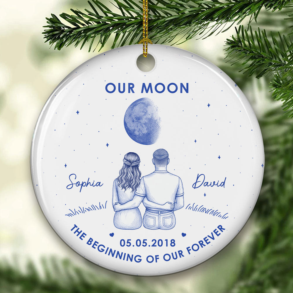 Custom Couple Christmas Ornament, Anniversary Gift •  Our Beginning- Personalized Ceramic Ornament