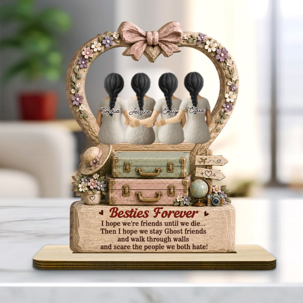 Custom Friendship Decor, Christmas Birthday Gifts For Best Friend • Pinky Promise - Personalized 2-Layer Wood Plaque With Flat Base