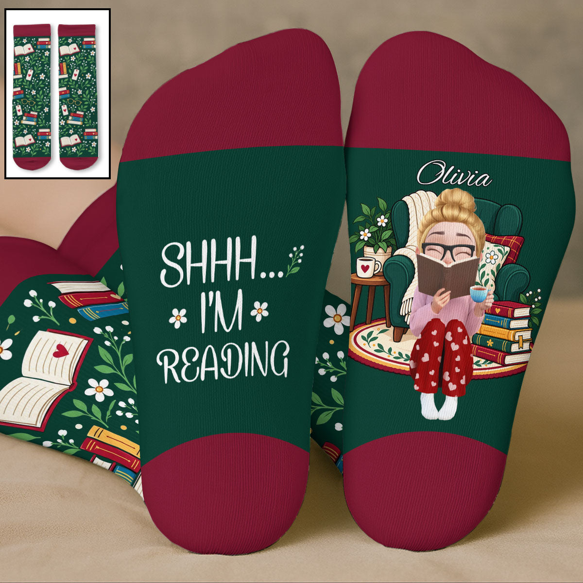 Custom Christmas Birthday Gift For Book Lovers, Bookworms, Readers • Life Is Better With Books - Personalized Crew Socks