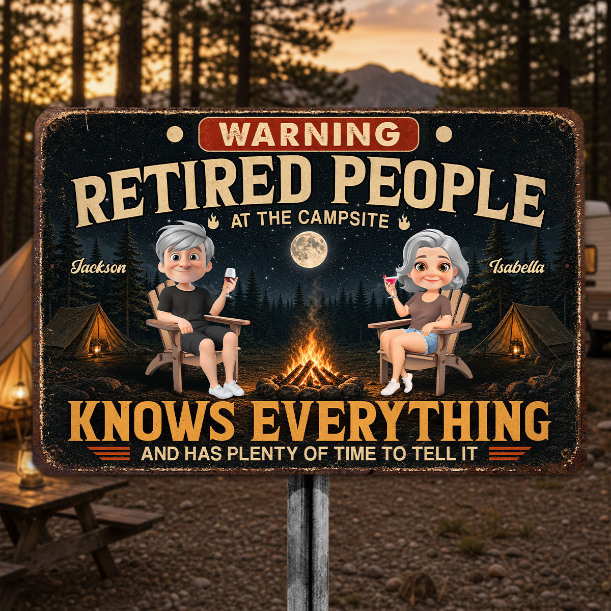 Custom Family Campground Sign, Campsite Outdoor Wall Decor • Our Retirement Life - Personalized Metal Sign