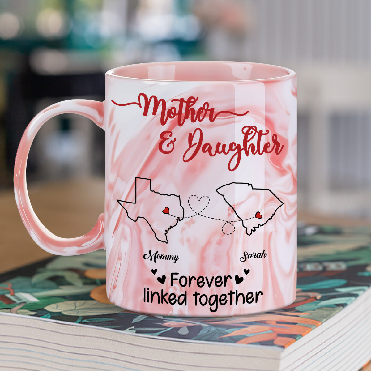Custom Mother's Day Gift for Mom & Grandma • Forever Linked Together - Personalized Pink Marble Mug