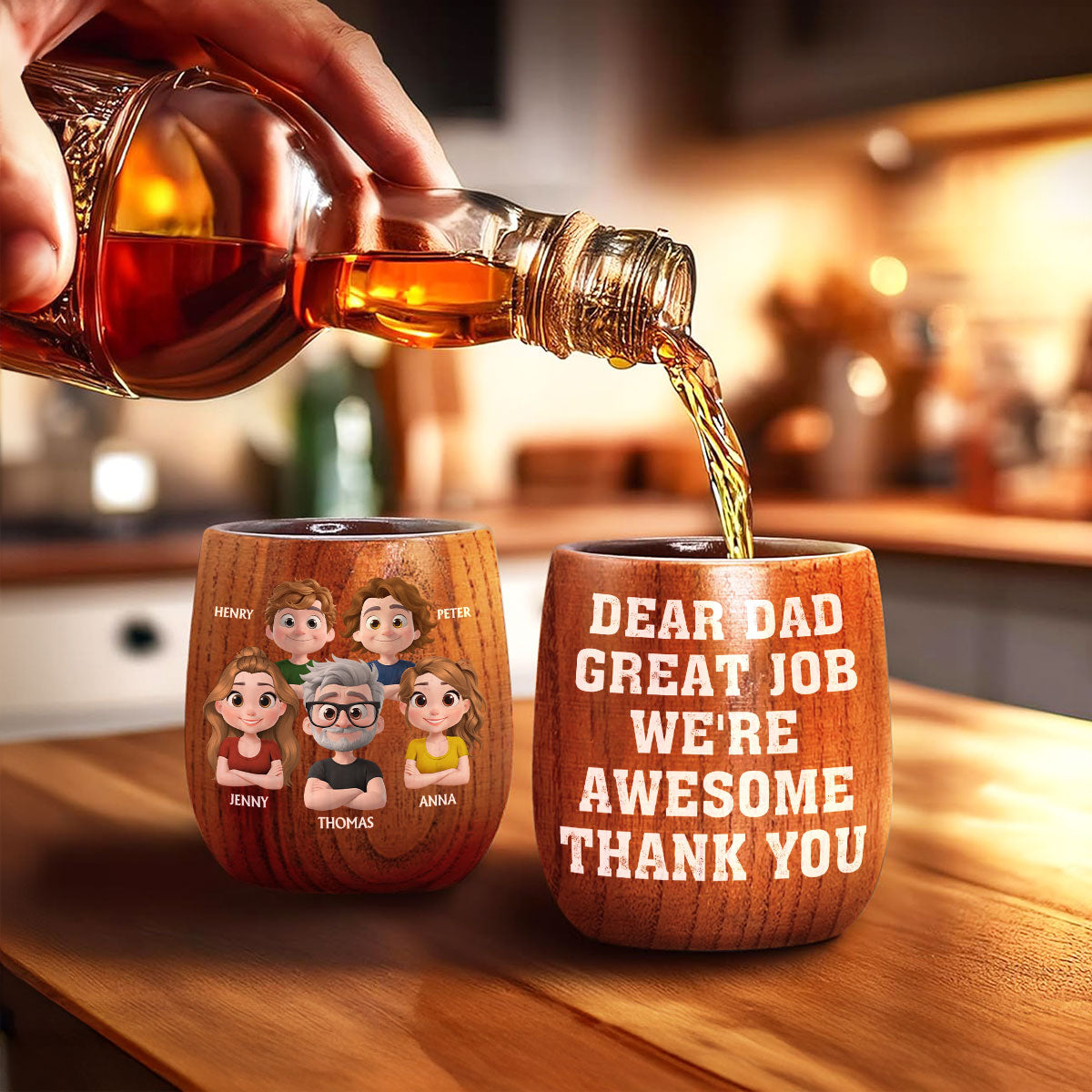 Dear Dad Great Job We Are Awesome Thank You - Personalized Wooden Whiskey Glass
