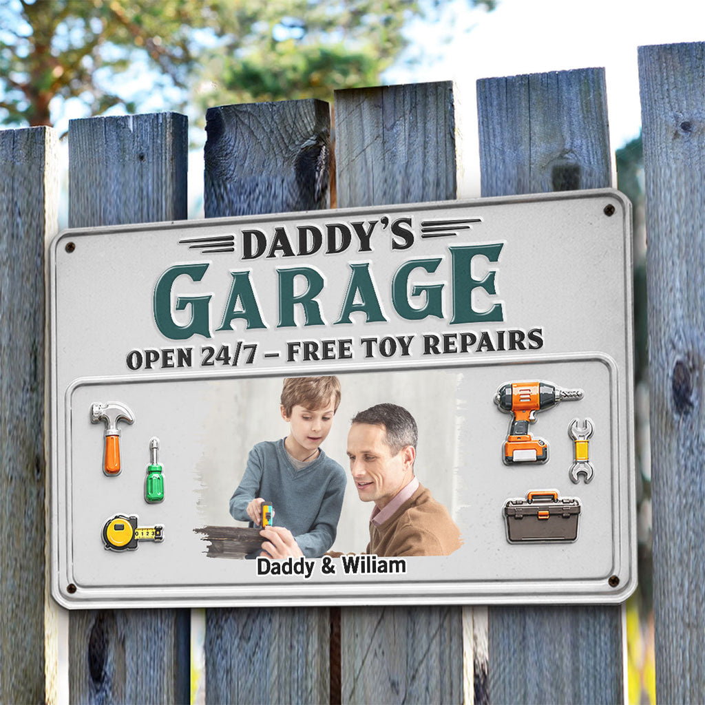 Custom Photo 3D Home & Wall Decor, Birthday & Christmas Gift • Dad Papa Garage Photo - Personalized Metal Sign