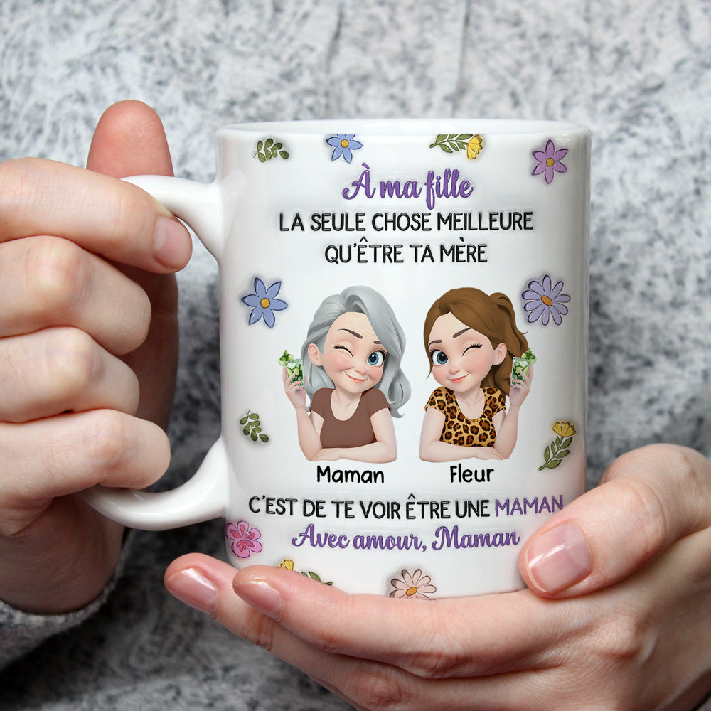 Custom Mother's Day Gift for Daughter • Personnages Liés Ensemble - Mug Personnalisé avec Effet 3D Gonflé
