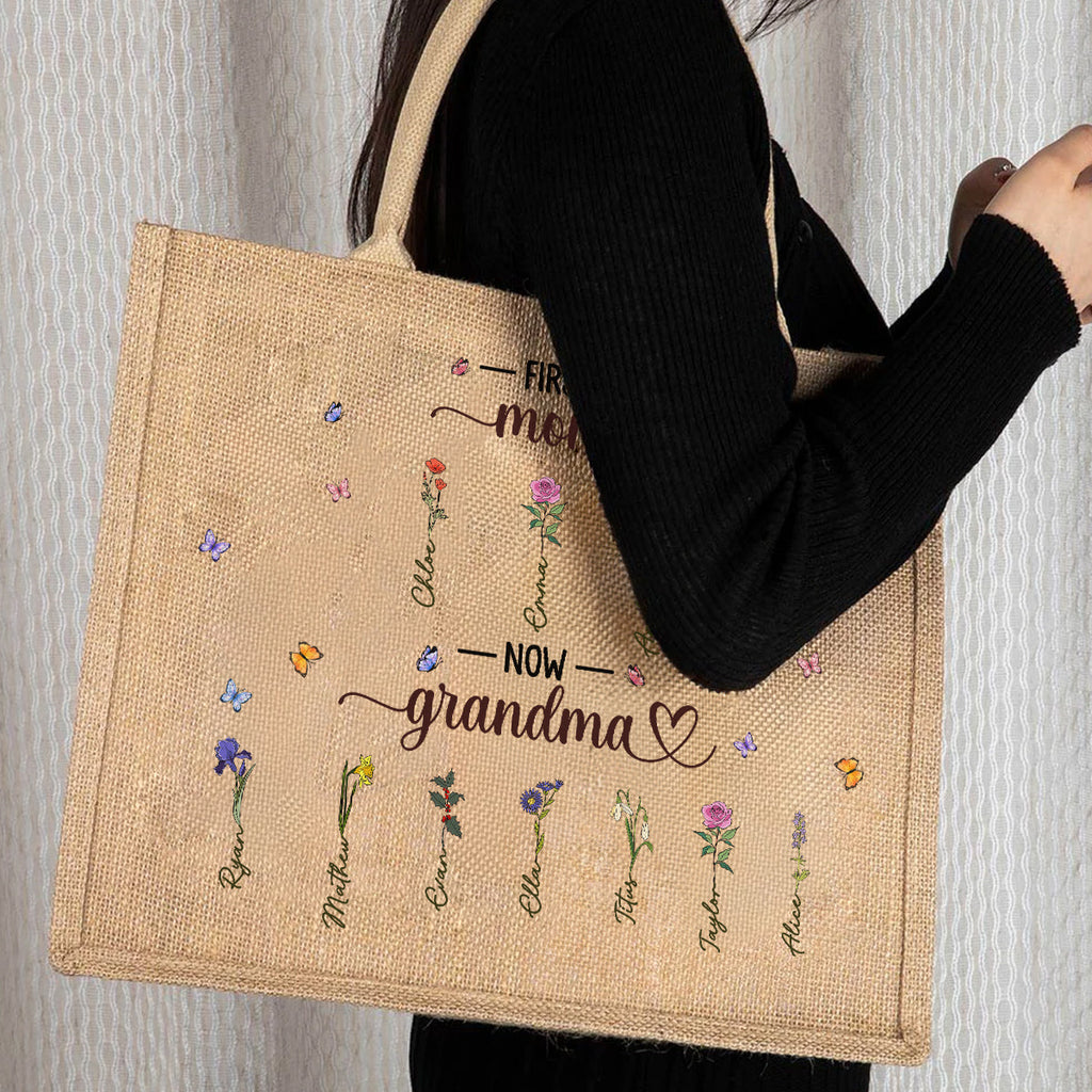 Charming Flowers Of Grandma - Personalized Jute Tote Bag