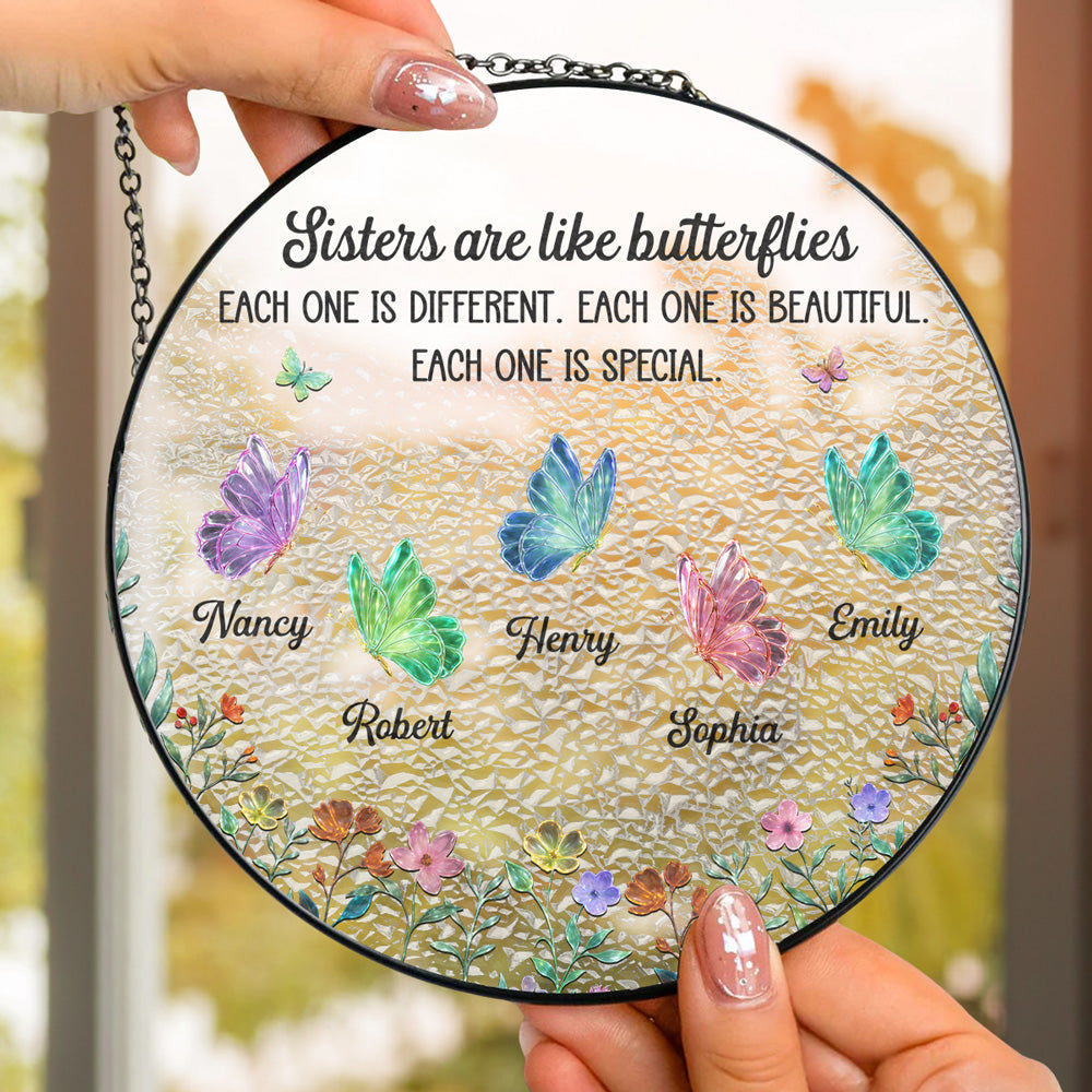 Custom Family Hanging Decor, Christmas Gift for Family Members • Festive Sister Love - Personalized Window Hanging Suncatcher