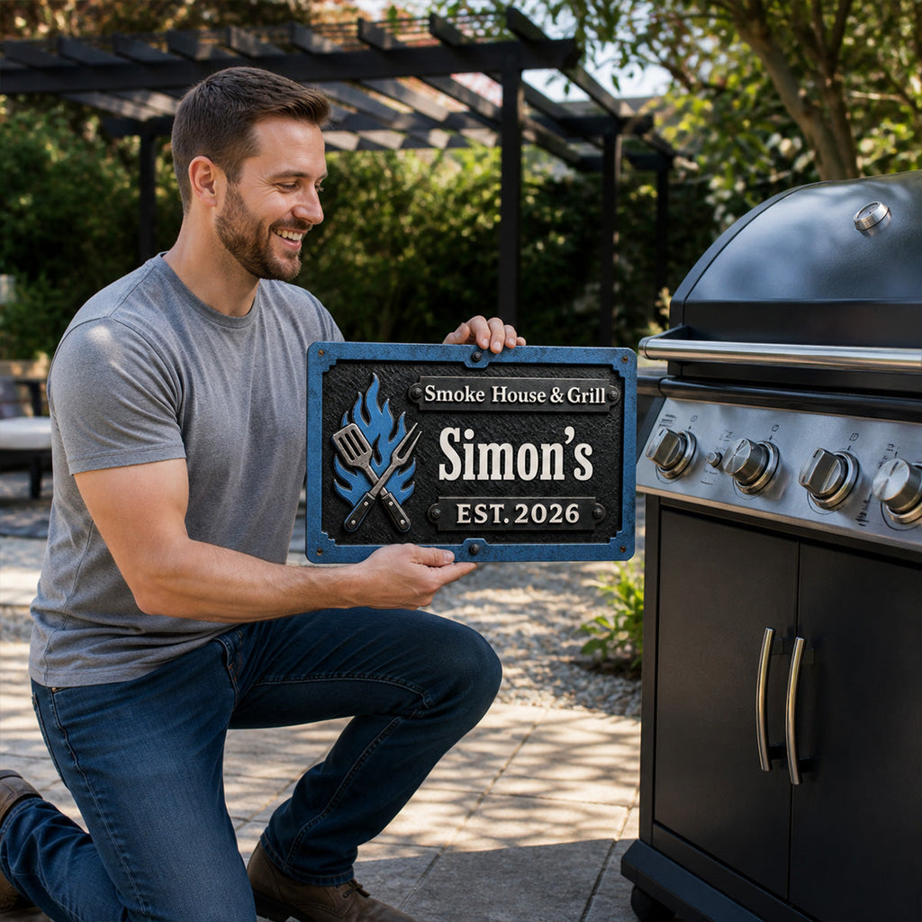 Custom Family Summer Backyard, Patio & Porch Decor • Grill Master - Personalized Metal Sign