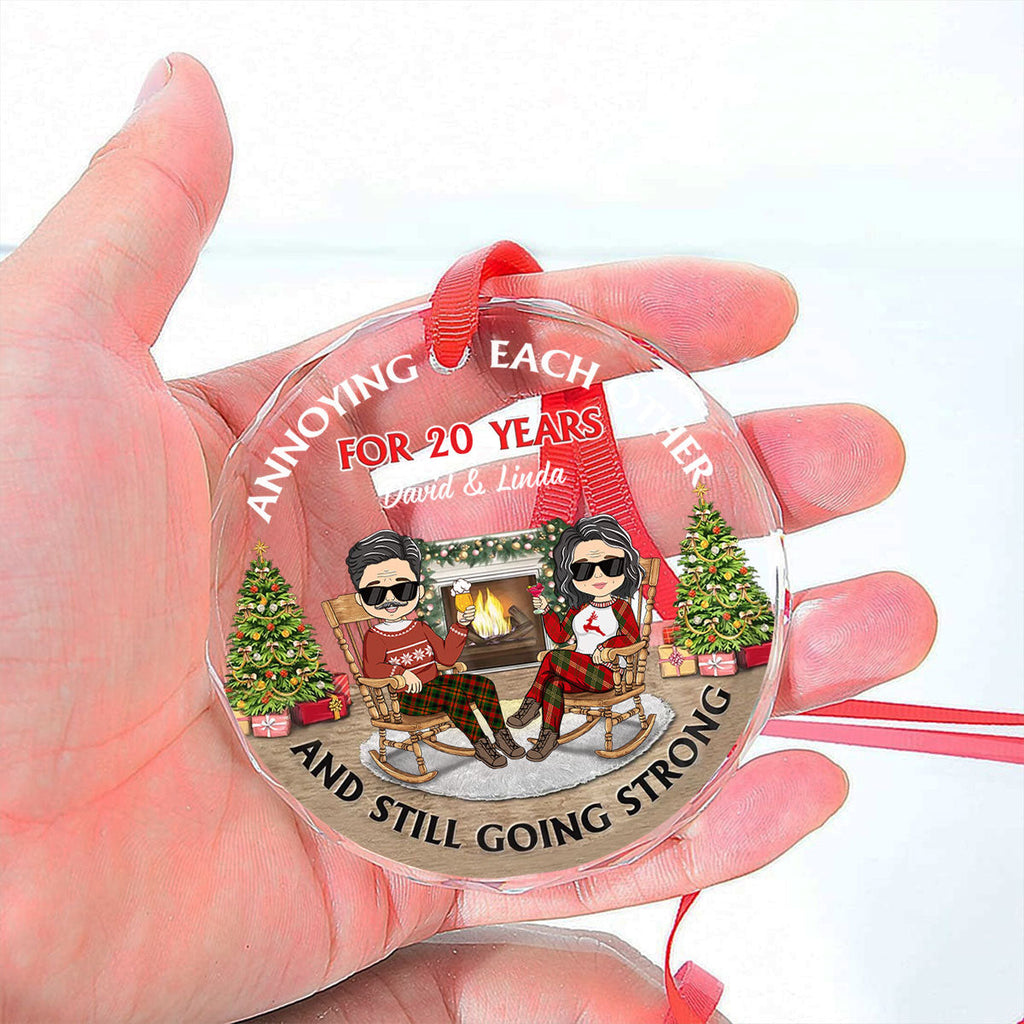 Custom Couple Christmas Ornament, Anniversary Gift •  Christmas Family Couple Annoying Each Other For Years - Personalized Glass Ornament