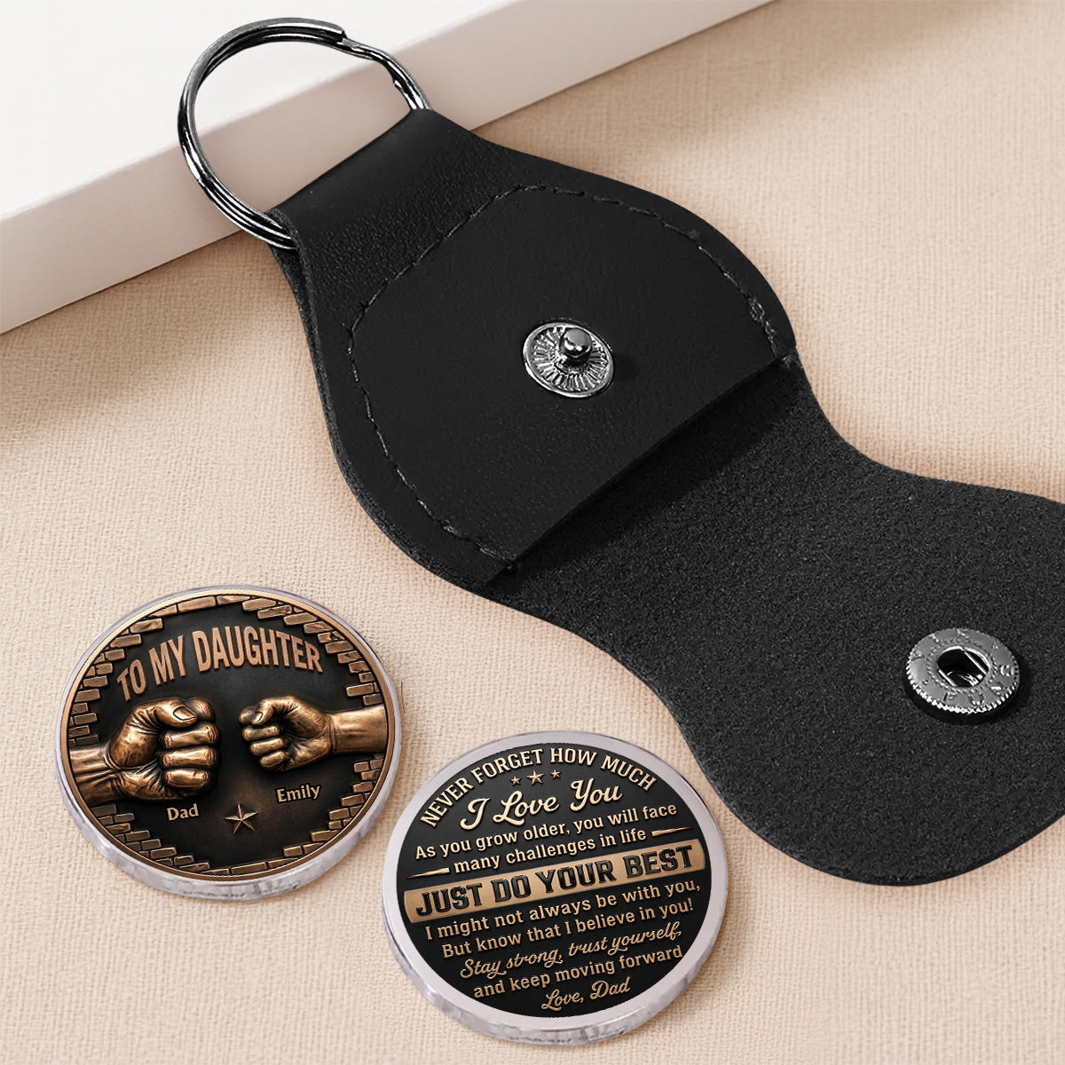 Custom Daughter Coin Keychain, Mother's Day Birthday Gifts • For My Lovely Daughter - Personalized Pocket Hug