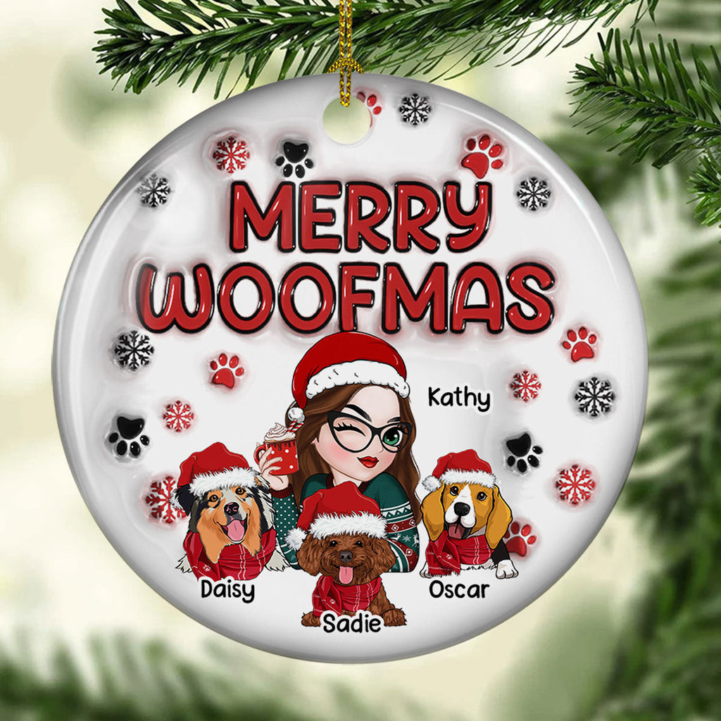 Custom Keepsake Christmas Ornament •  Merry Woofmas Dog Mom - Personalized 3D Inflated Effect Ceramic Ornament