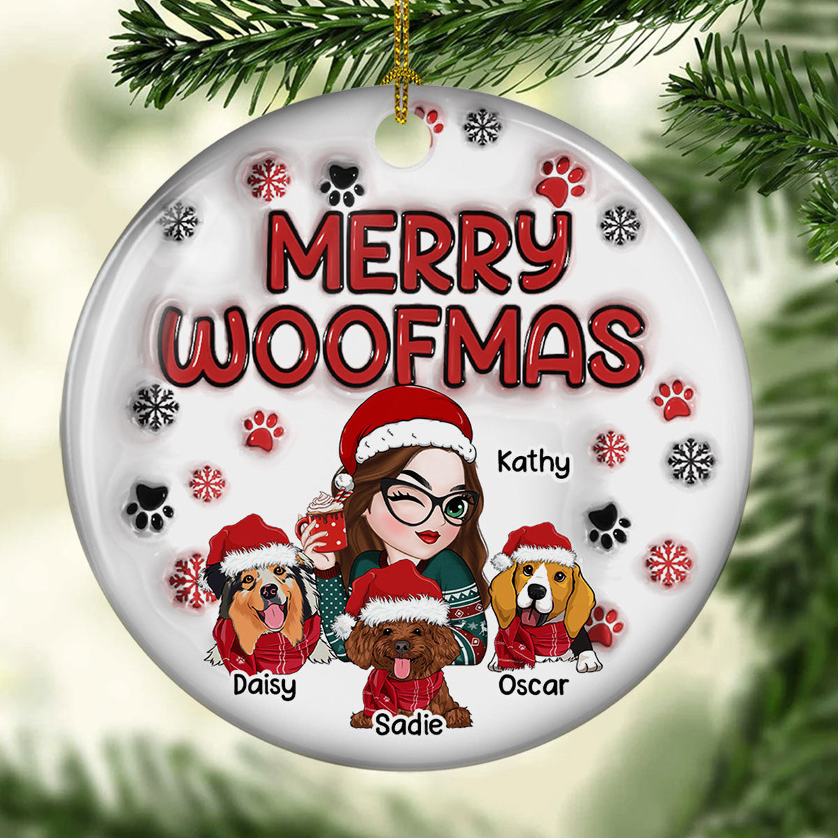 Custom Keepsake Christmas Ornament •  Merry Woofmas Dog Mom - Personalized 3D Inflated Effect Ceramic Ornament