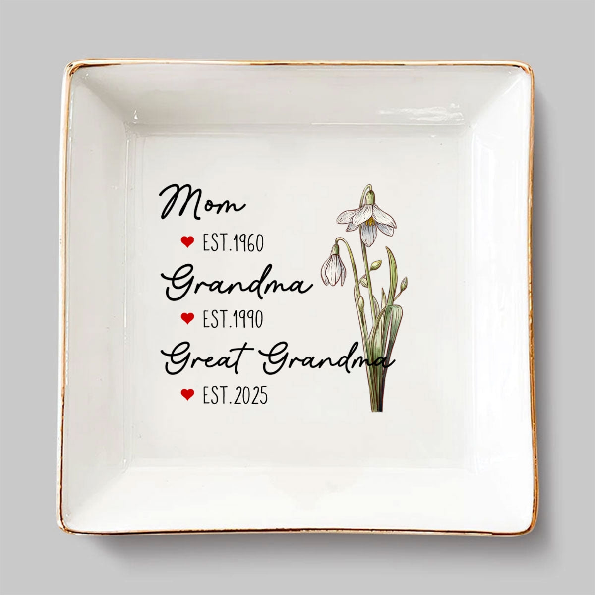 Custom Grandma Trinket Dish, Birthday Christmas Gift • Great Grandma - Personalized Jewelry Dish