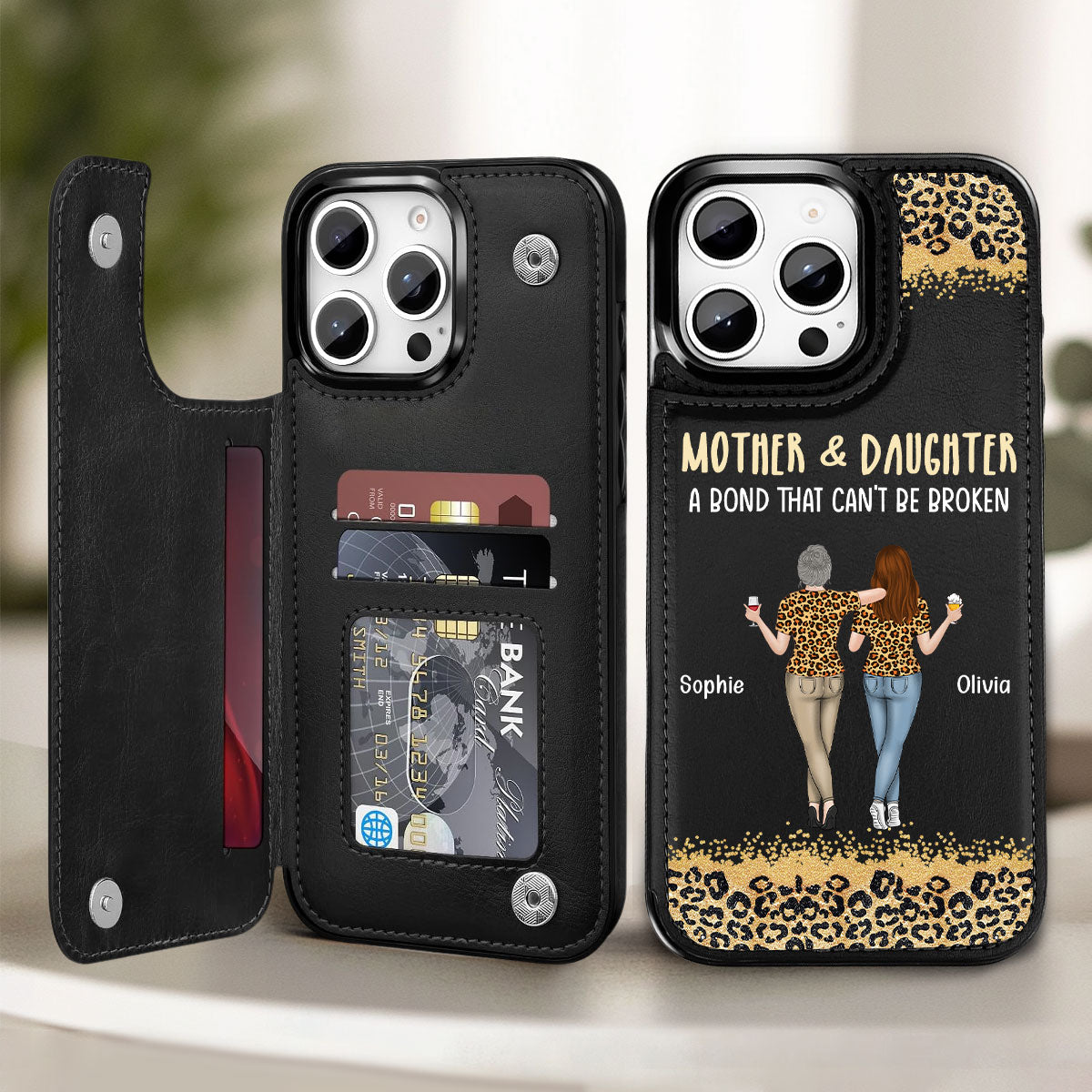 Mom And Daughter - Personalized Leather Phone Case
