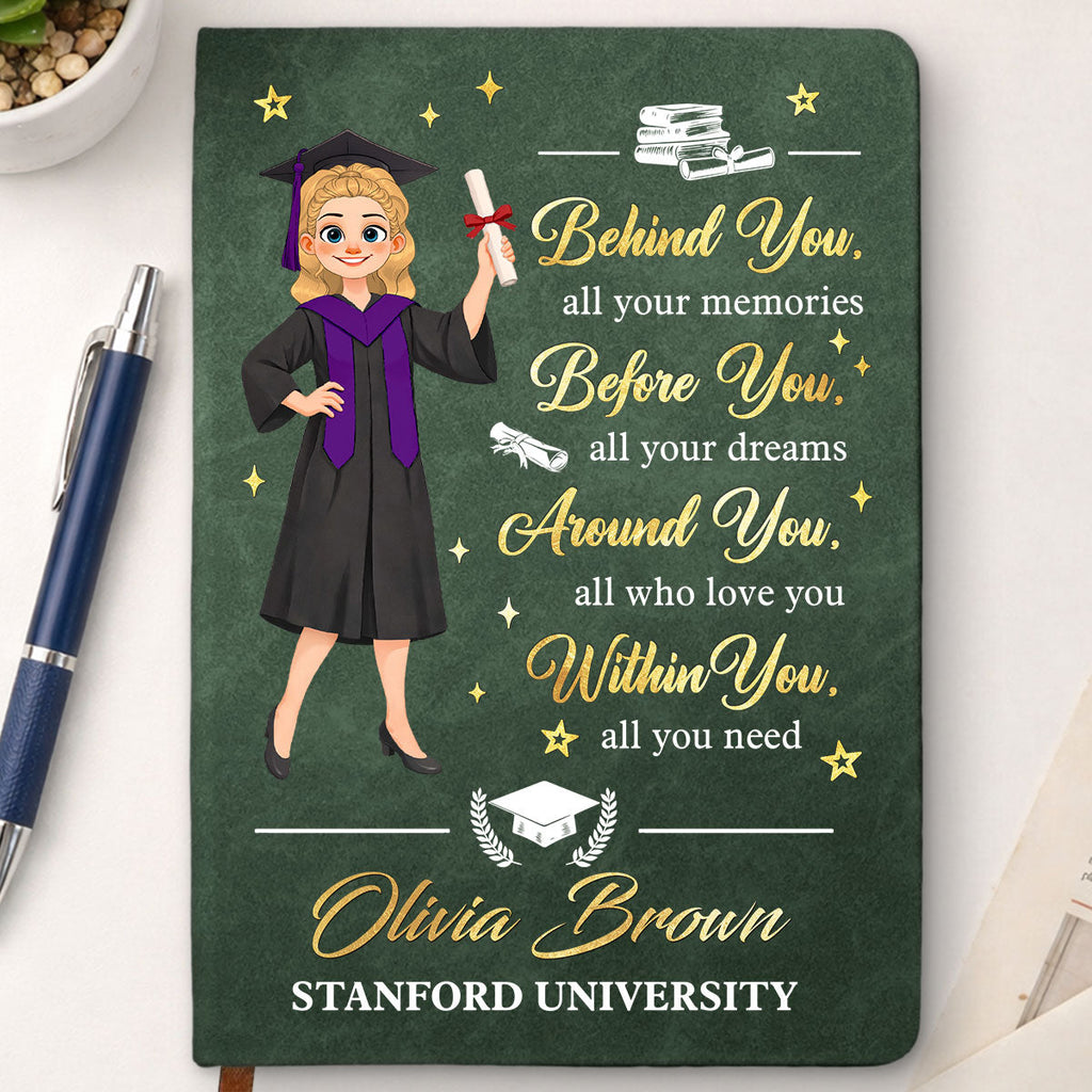 Graduation Journal Custom Name School Year For Daughter, Son • Degree In Hand - Personalized Leather Journal