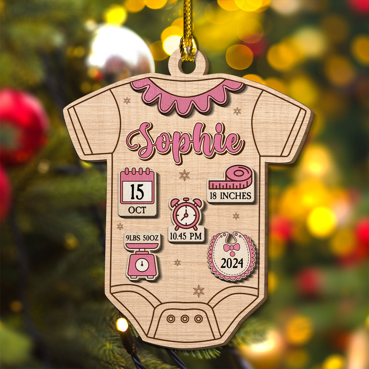 Custom Baby First Christmas Ornament for New Parents •  Baby First Christmas - Personalized Freeshape 2-Layered Wood Ornament