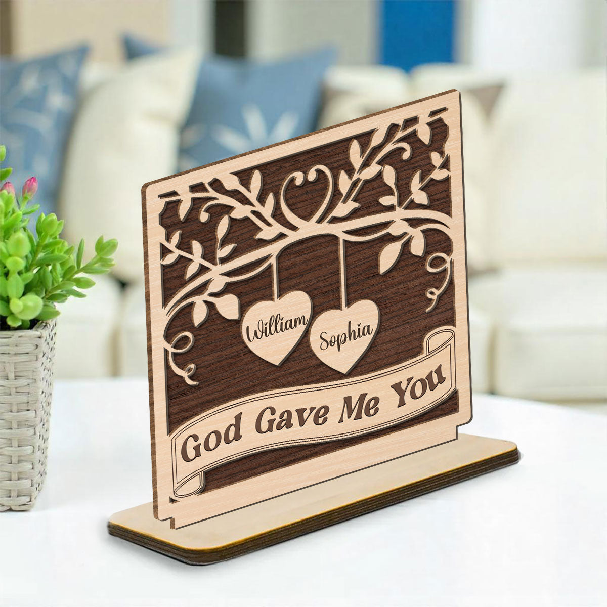 Custom Couple's Decor, Anniversary & Wedding Gift • Perfectly Imperfect Together - Personalized 2-Layer Wood Plaque With Flat Base