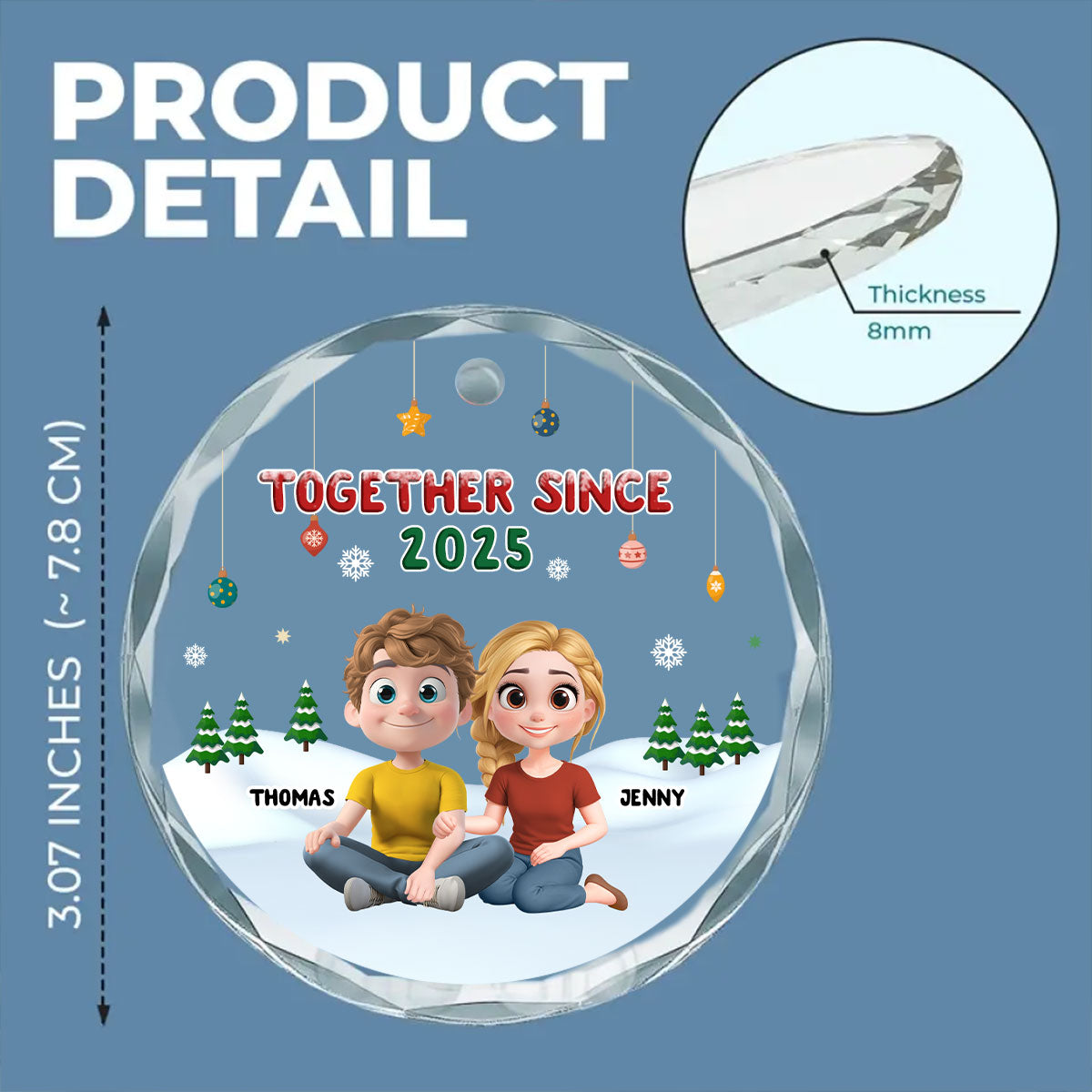 Custom Keepsake Christmas Ornament •  Together In Christmas - Personalized Glass Ornament