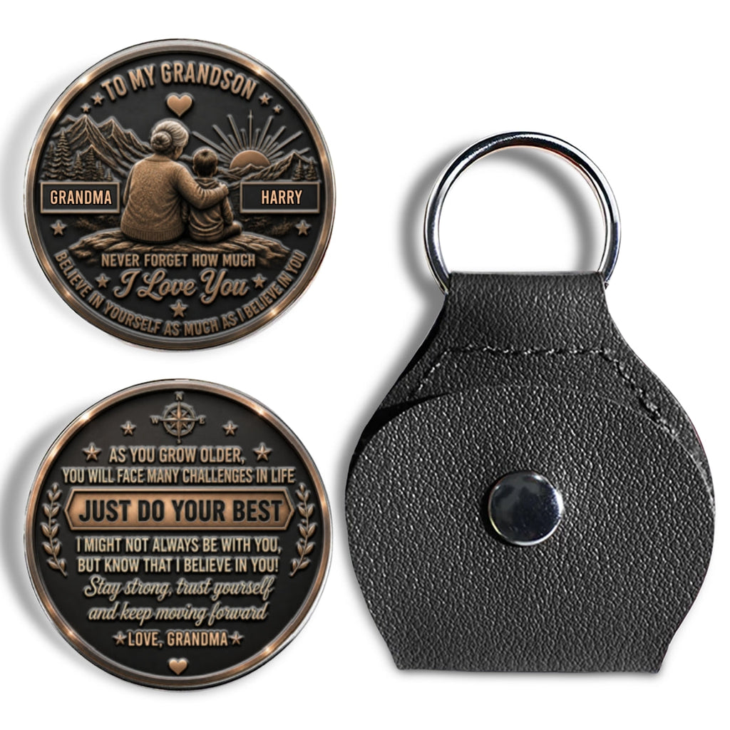 Custom Coin Keychain For Grandson Nephew, Family Keepsake • My Greatest Little Blessing - Personalized 3D Printing Pocket Hug