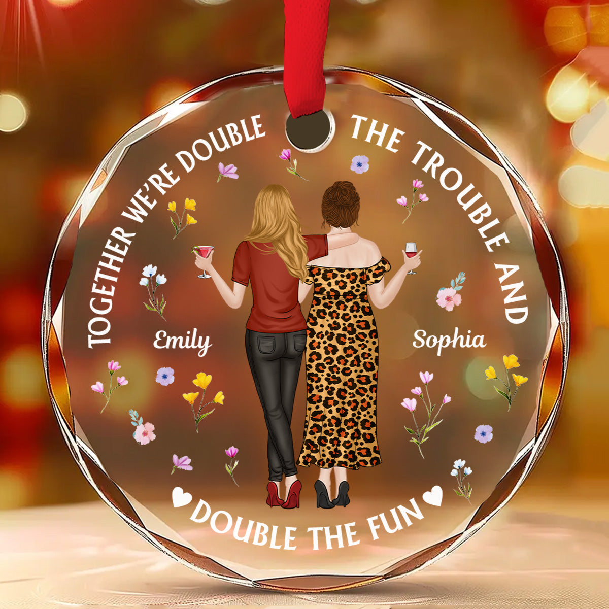 Custom Sister Christmas Ornament •  Two Souls One Crazy Journey - Personalized Glass Ornament