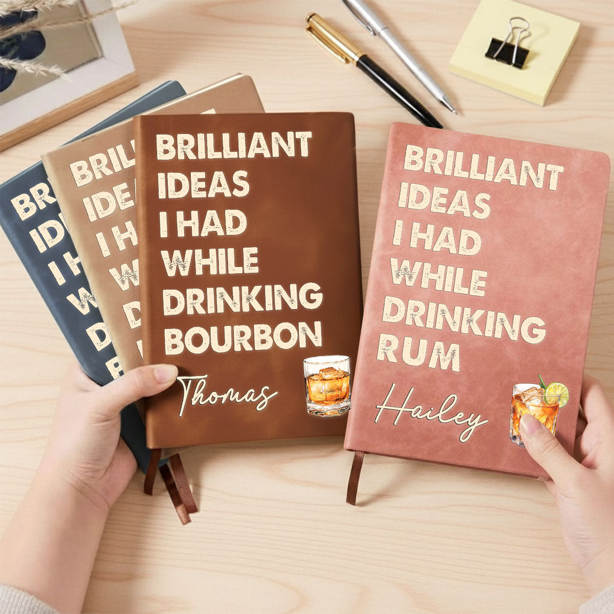 Brilliant Ideas While Drinking Bourbon, Wine, Whiskey, Custom Drink - Personalized Leather Journal