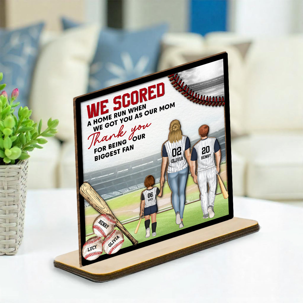 Custom Decor for Wife, Gift for Her • Baseball And Love Go Together - Personalized 2-Layer Wood Plaque With Flat Base