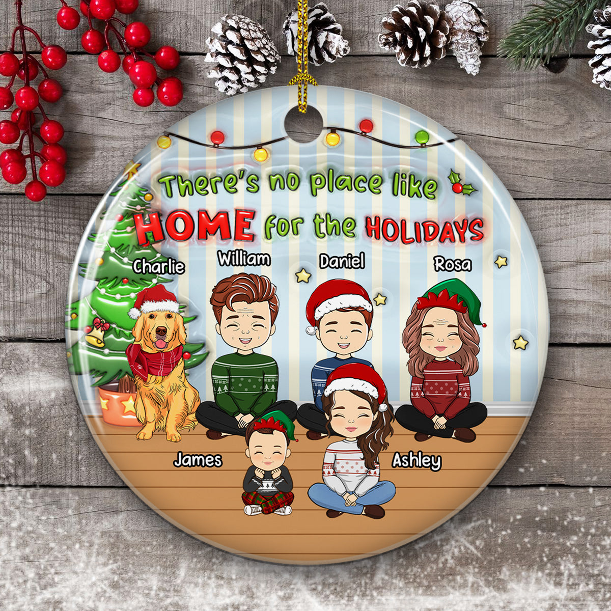 Custom Family Ornament, Christmas Gift for Family Members •  No Place Like Home - Personalized 3D Inflated Effect Ceramic Ornament