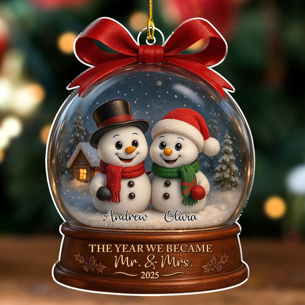 Custom Couple Christmas Ornament, Anniversary Gift •  Snowy Day You And Me - Personalized 3D Effect Acrylic Ornament