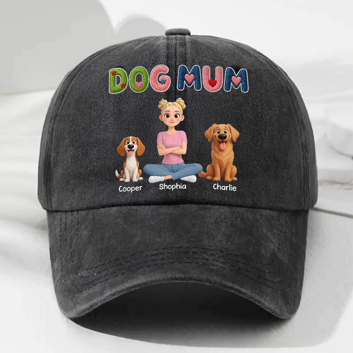 Custom Christmas Headwear Birthday Gifts for Dog Parents • Sun On Our Heads - Personalized 3D Effect Vintage Washed Denim Cap