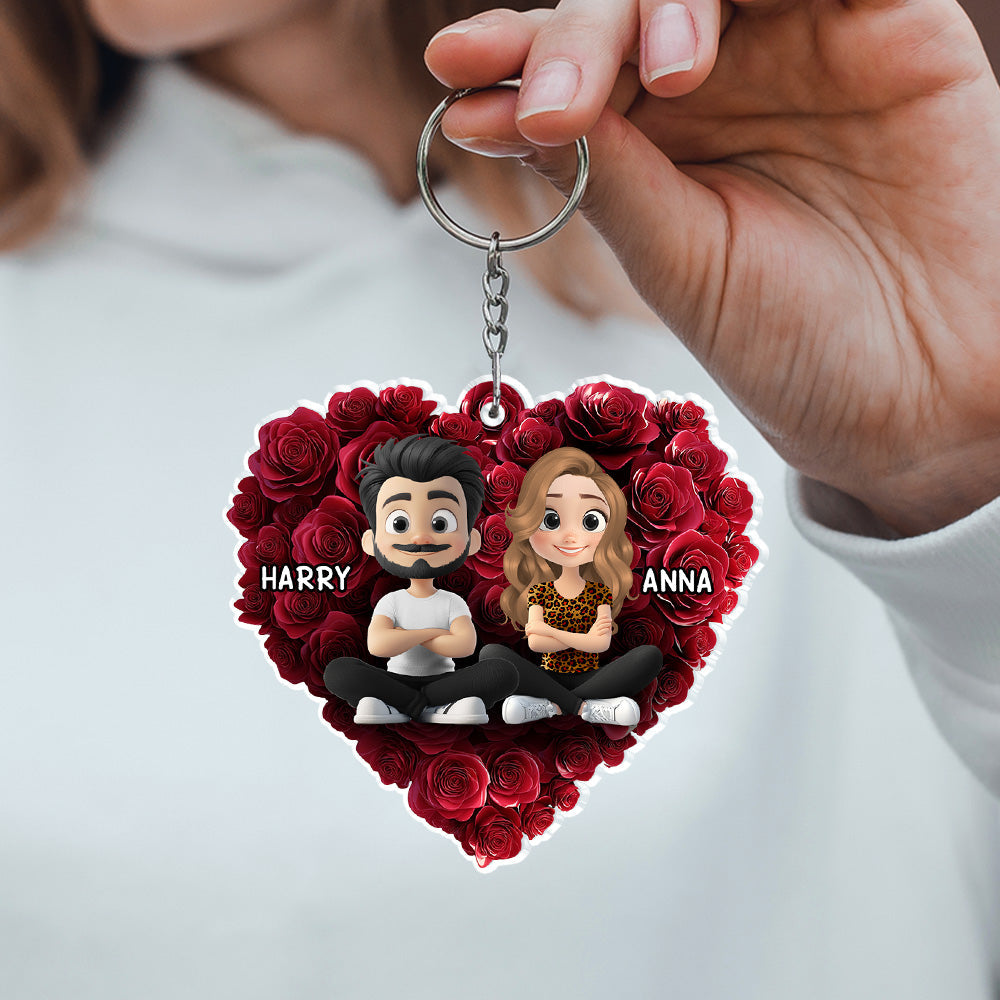 Rose Heart Couple - Personalized Acrylic Keychain