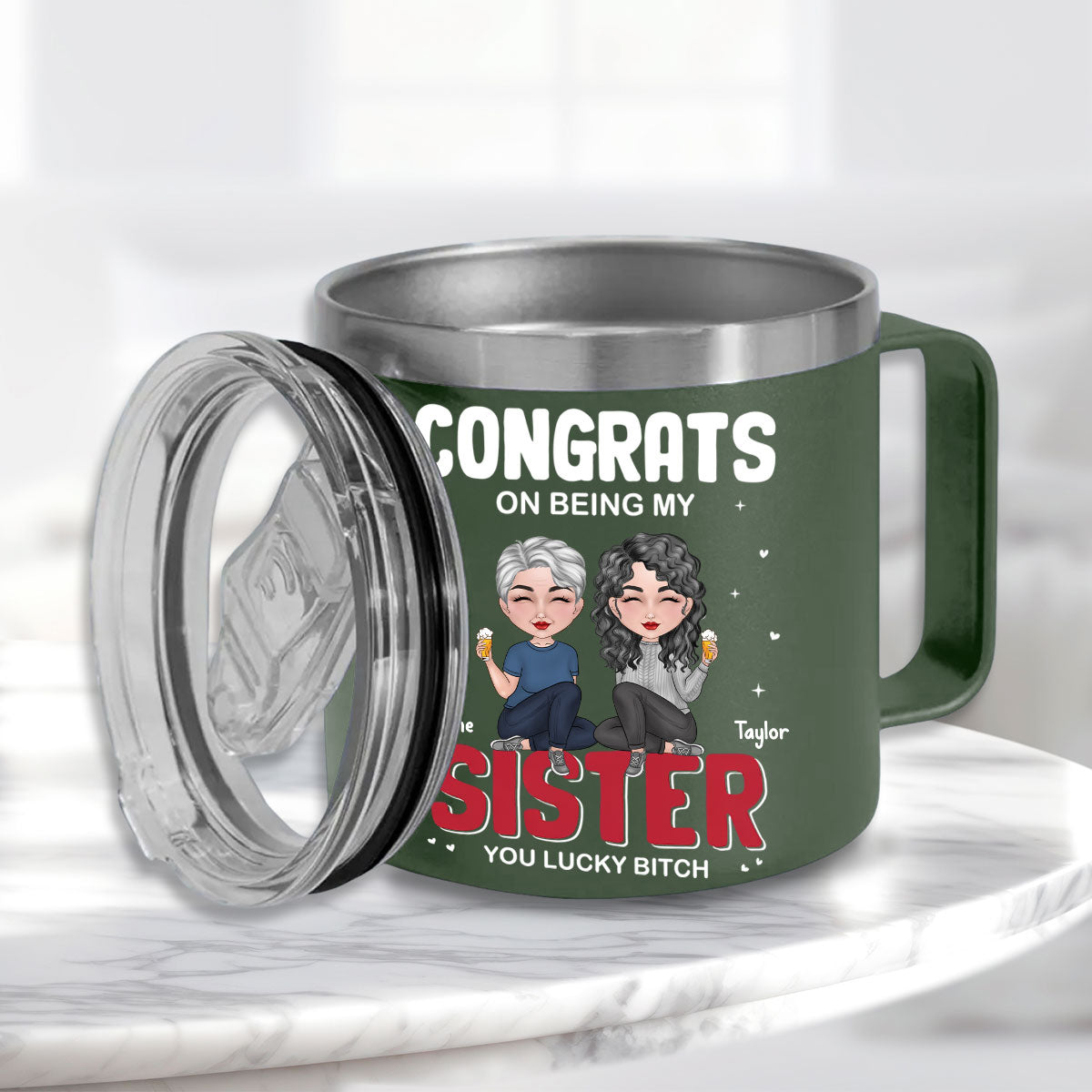 Custom Christmas Birthday Gifts For Best Friend • Congrats On Being My Bestie - Personalized 14oz Stainless Steel Tumbler With Handle