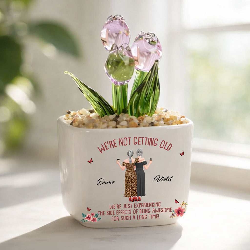 Custom Flower Keepsake, Glass Home Decor Gift for Best Friend • We Are Not Getting Old - Personalized Glass Everlasting Tulips