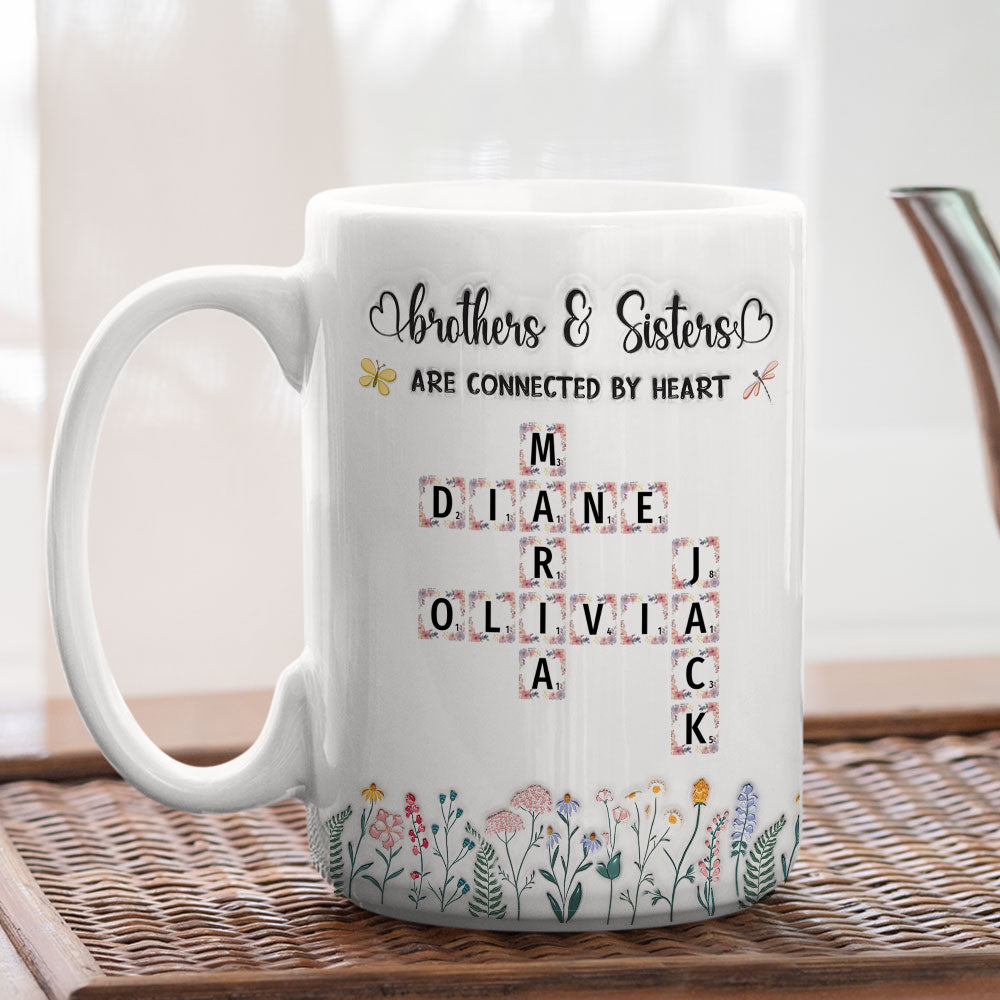 Custom Christmas & Birthday Gift for Brother & Sister • Connected By Heart Forever Always - Personalized 3D Inflated Effect Mug