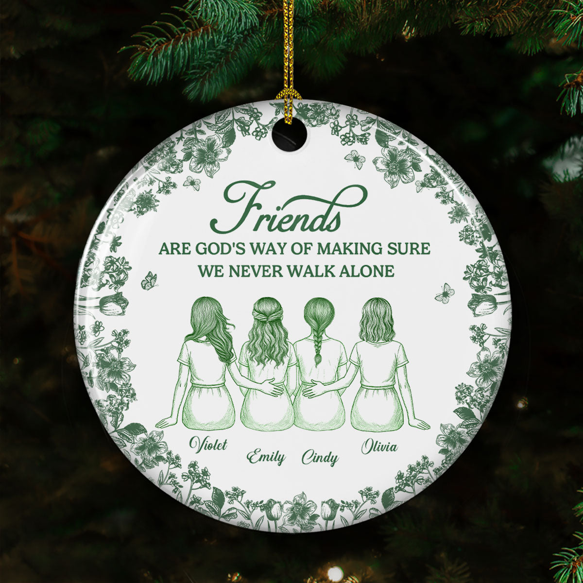 Custom Keepsake Christmas Ornament •  Never Walk Alone Blue Toile - Personalized Ceramic Ornament