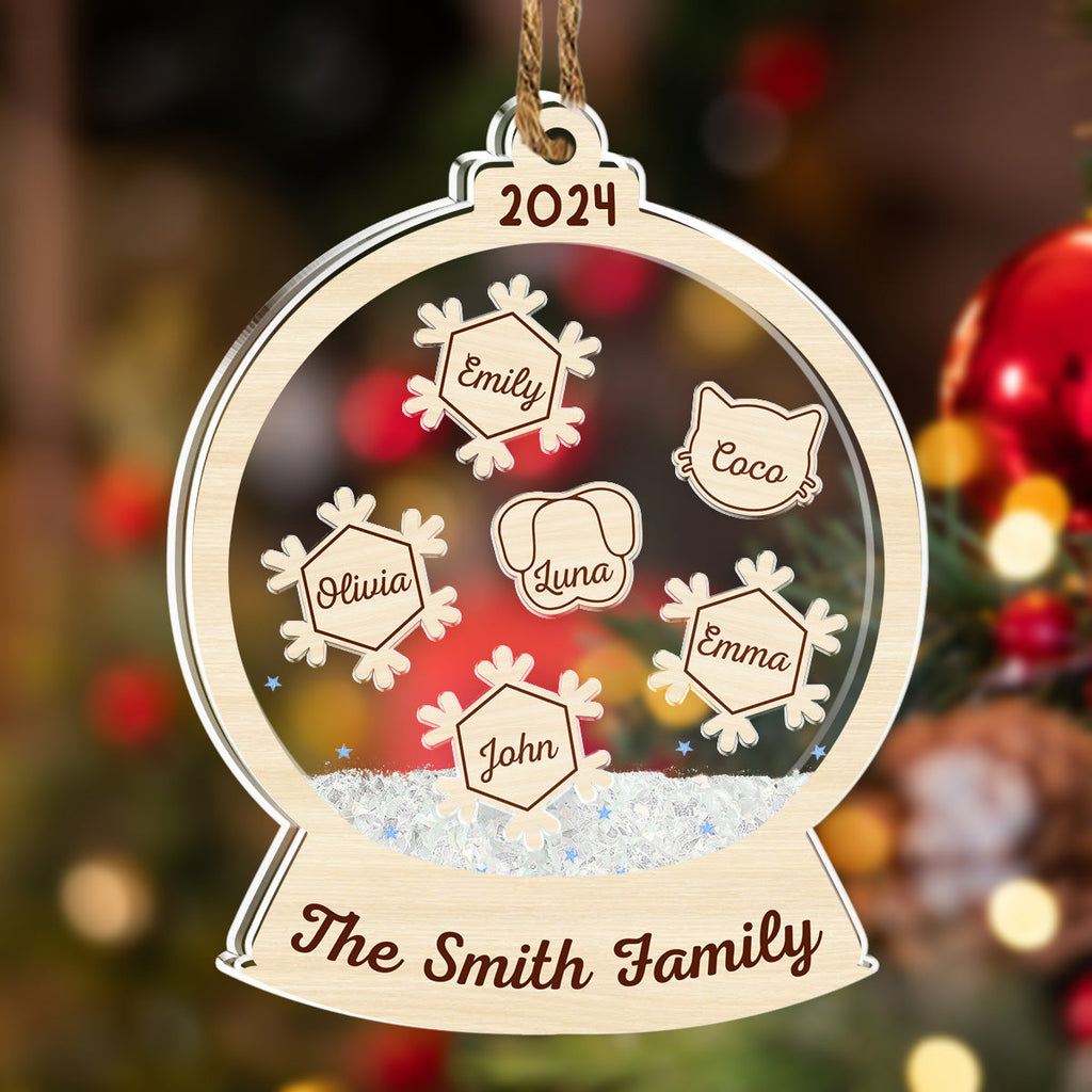 Custom Family Ornament, Christmas Gift for Family Members •  Family & Pet Christmas - Personalized Acrylic Shaker Ornament