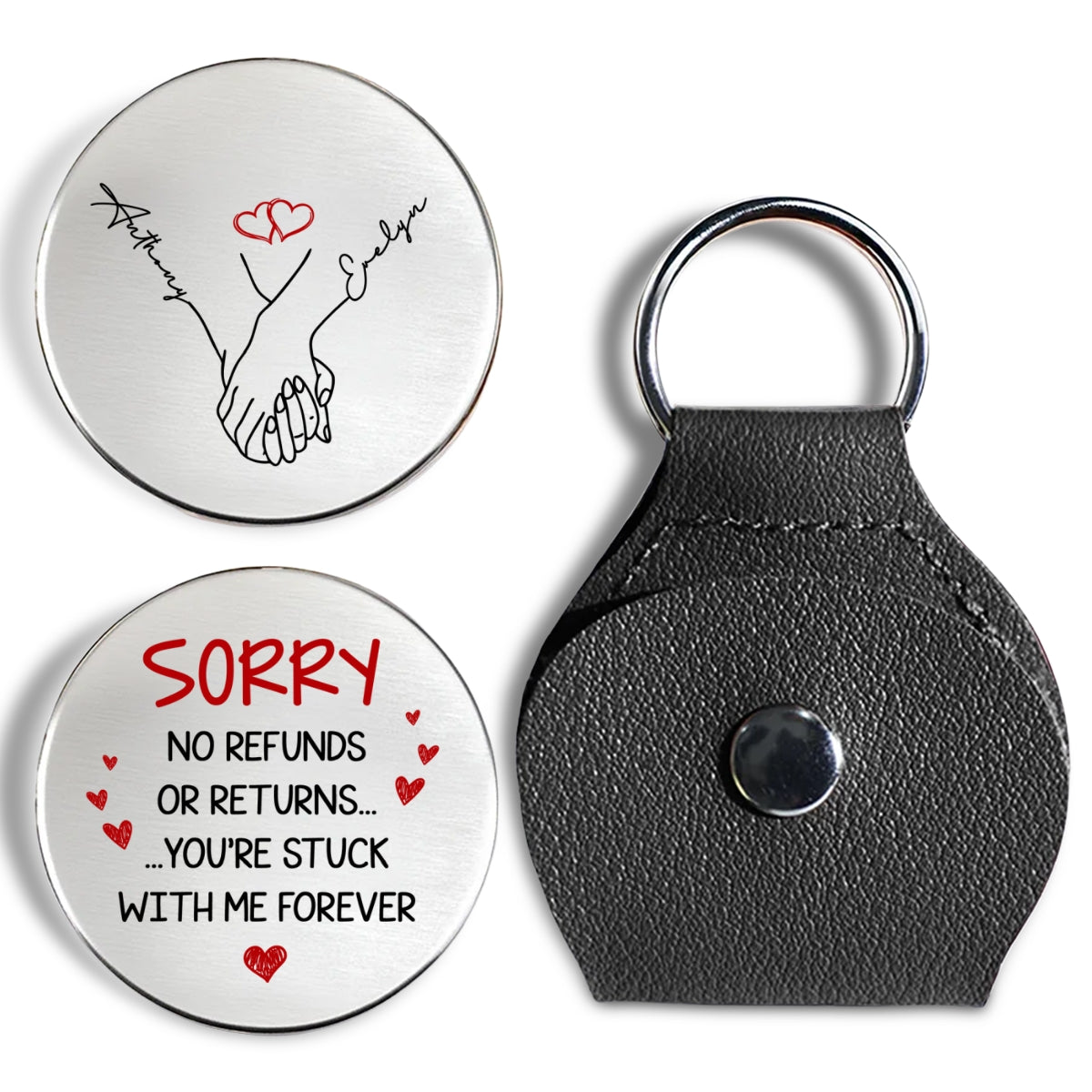 Custom Coin Keychain for Husband, Couple Anniversary Valentine's Day Gifts • You Are Stuck With Me Forever - Personalized Pocket Hug