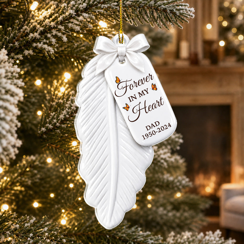 Custom Memorial Christmas Ornament, Sympathy Keepsake •  A Feather From Heaven - Personalized 3D Effect Acrylic Ornament